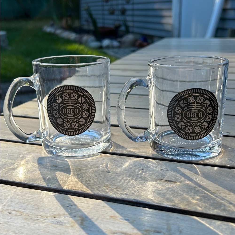Pair of Clear Glass Oreo Cookie Coffee Mugs
